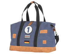 Load the image into the gallery, Sac de Voyage Week-end 24H - Bleu, Personnalisable et Raffiné en Coton avec Patch - LÉGENDE