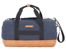 Load the image into the gallery, Sac de Voyage Polochon 24H - Bleu, Personnalisable et Élégant en Coton avec Patch - LÉGENDE