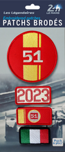 Charger l'image dans la galerie, 4 Patchs Brodés Scratch (Pour Sacs LÉGENDE) – Victoire Ferrari 2023 – 24H LÉGENDE