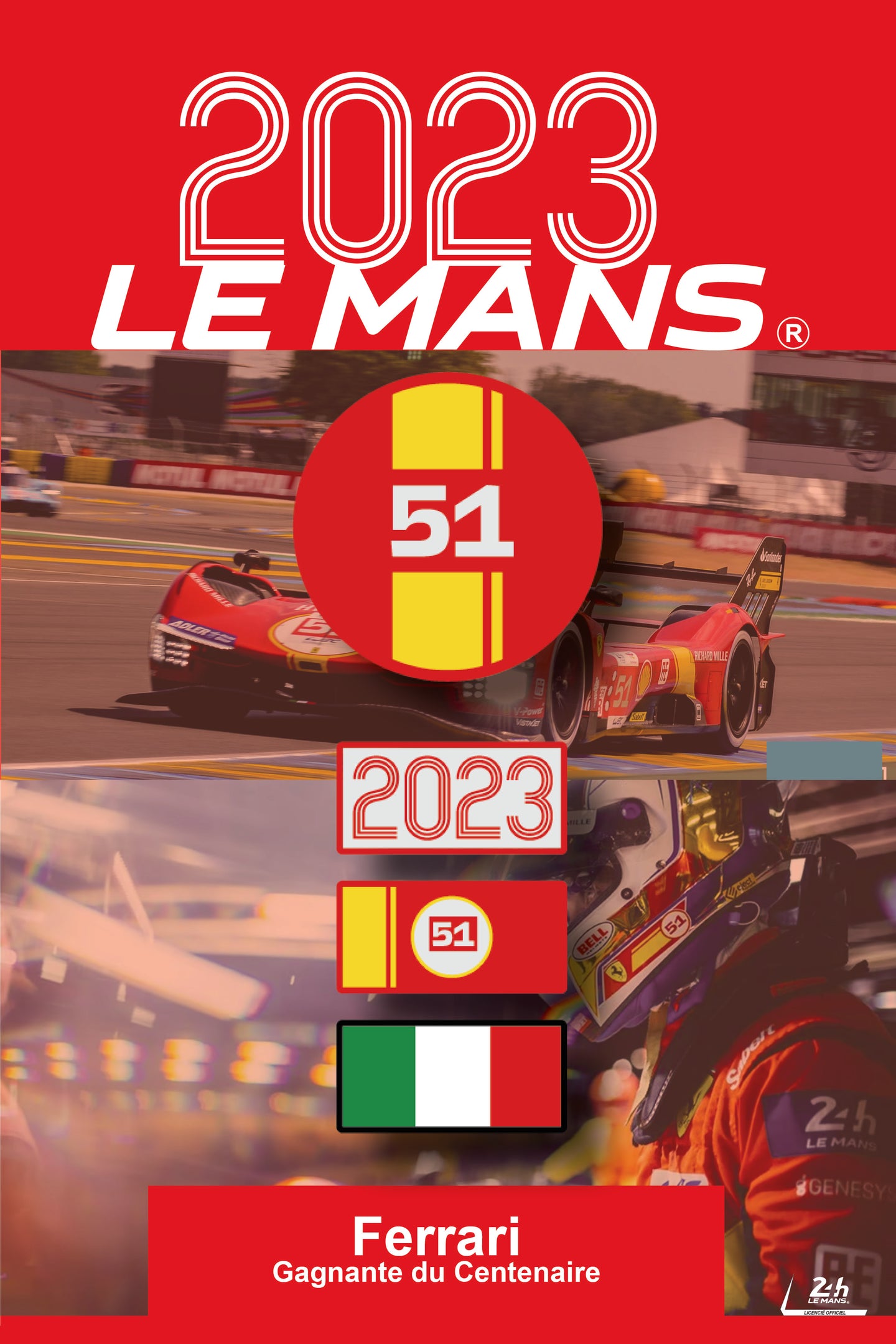 4 Patchs Brodés Scratch (Pour Sacs LÉGENDE) – Victoire Ferrari 2023 – 24H LÉGENDE