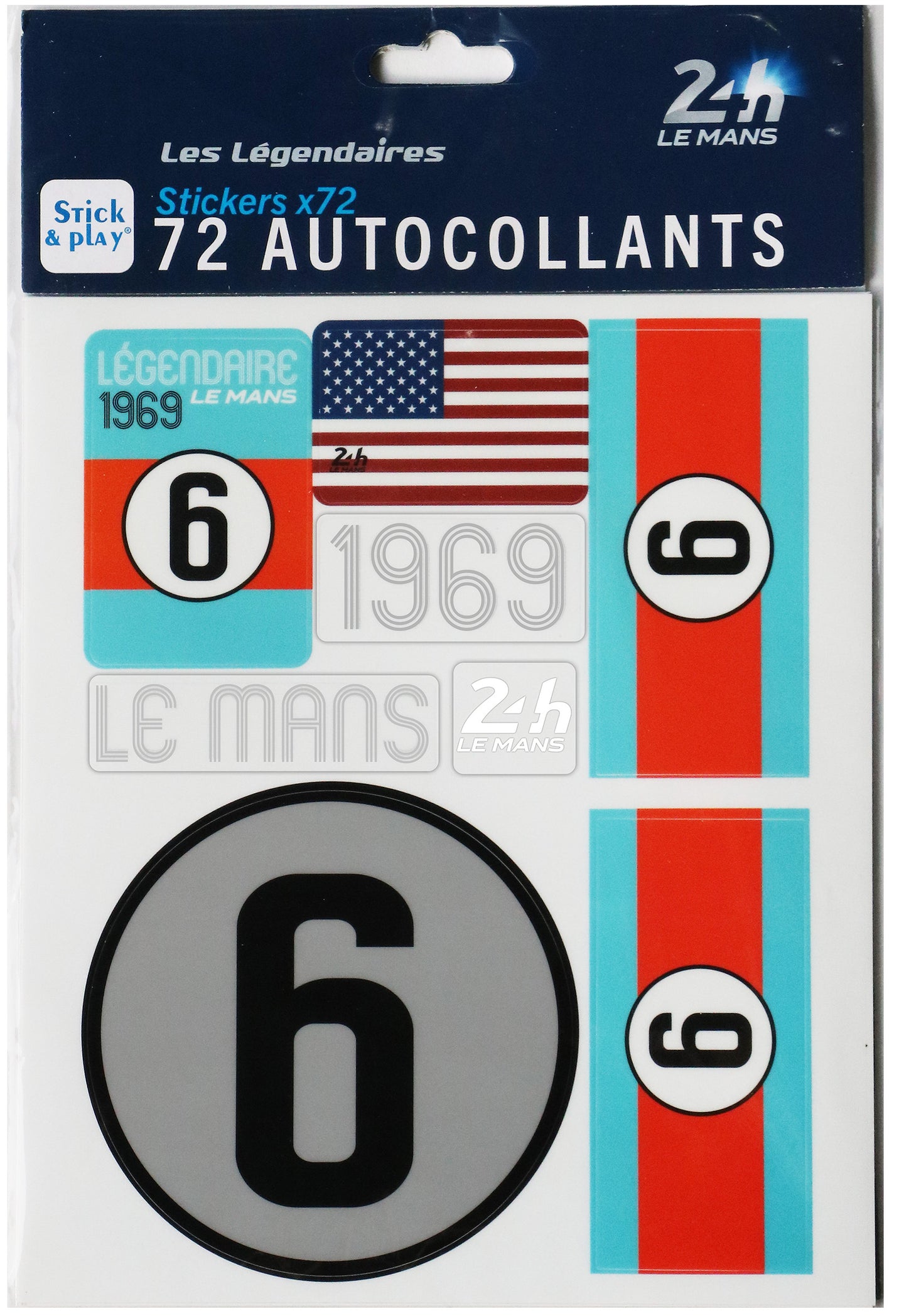 24H LEGENDE - Pochette de 5 planches d'autocollants repositionnables - 1969