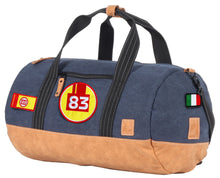 Load the image into the gallery, Sac de Voyage Polochon 24H - Bleu, Personnalisable et Élégant en Coton avec Patch - LÉGENDE
