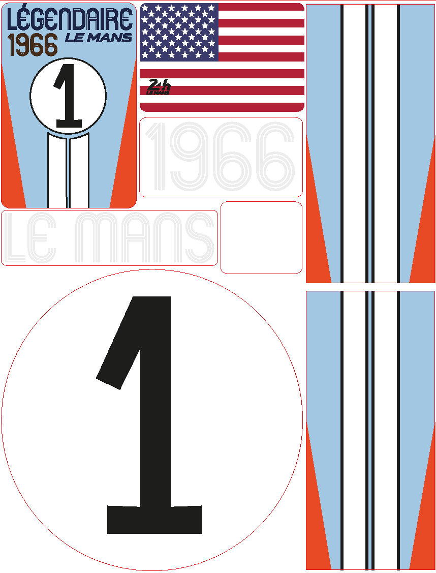 24H LEGENDE - Pochette de 5 planches d'autocollants repositionnables - 1966